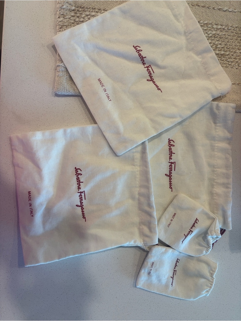 Salvatore Ferragamo White & Red Logo Drawstring Bag